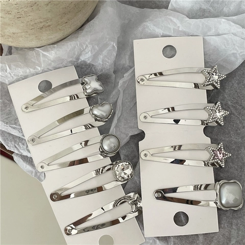 Koreaanse Stijl Zilveren Legering BB Haarclips Met Strass Hart Ster Beer Bedels Vrouwen Zoete Koele Haar Sieraden Clips