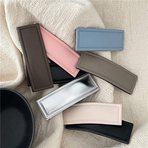 Geometrische Rechteck PU Leder Haarklammer Für Damen Minimalistisch Handgefertigt Snap Seitenclip Trendy Steppnähte Haarschmuck