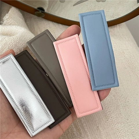 Geometrische Rechteck PU Leder Haarklammer Für Damen Minimalistisch Handgefertigt Snap Seitenclip Trendy Steppnähte Haarschmuck