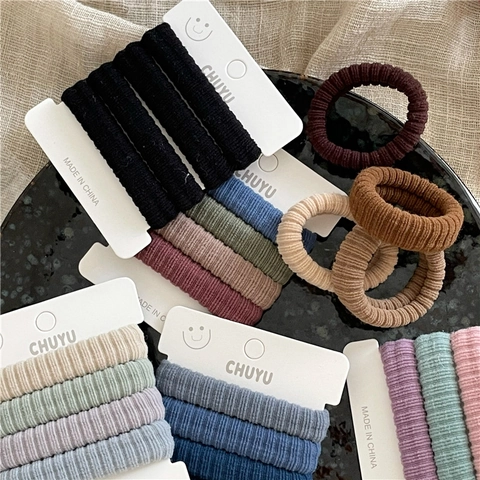 Women Elastic Hair Ties Ribbed Fabric Scrunchies Ponytail Holders Soft Hair Bands Morandi Colors Hair Accessories Set