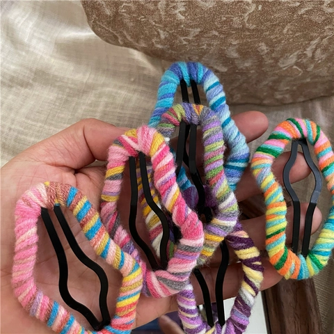 Fermagli per Capelli BB a Forma di Nuvola Avvolti in Filato Fatti a Mano Forcine Colorate Arcobaleno Accessori Moda Donna