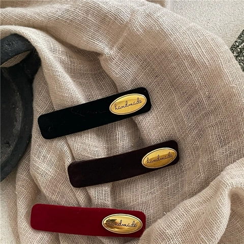 Fermaglio per Capelli BB Rettangolare in Velluto Retrò di Lusso per Donna Etichetta con Lettera Fatta a Mano Ovale Oro Accessorio per Capelli Minimalista Geometrico