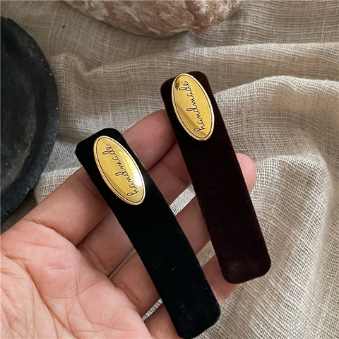Fermaglio per Capelli BB Rettangolare in Velluto Retrò di Lusso per Donna Etichetta con Lettera Fatta a Mano Ovale Oro Accessorio per Capelli Minimalista Geometrico