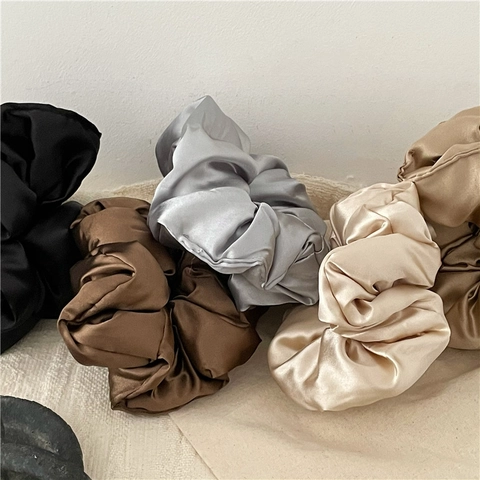 Coleteros Grandes de Satén Color Sólido Plisados Elásticos para el Cabello Hechos a Mano de Tela para Coletas Accesorios para el Cabello de Mujer