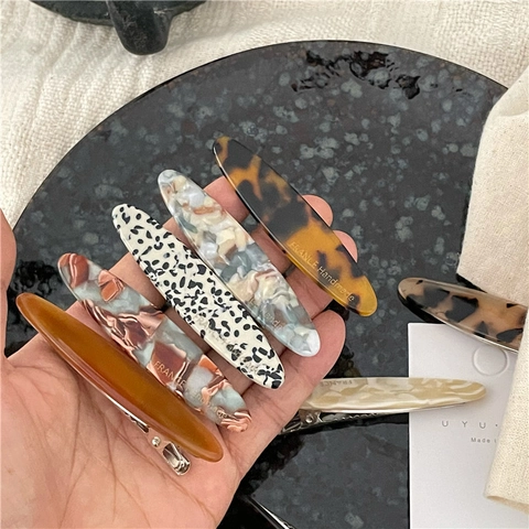 Fermaglio per Capelli in Acetato Ovale Vintage Fatto a Mano per Donna Moda Motivo Tartarugato Marmoreo Accessori per Capelli