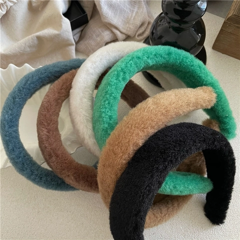 Diadema Acolchada de Peluche para Mujer Color Sólido Banda de Pelo de Invierno Espesa Accesorios de Cabello Moda