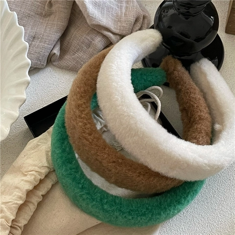 Diadema Acolchada de Peluche para Mujer Color Sólido Banda de Pelo de Invierno Espesa Accesorios de Cabello Moda