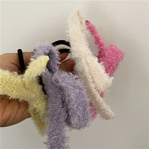 Women Cute Plush Bow Hair Scrunchies Sweet Creamy Color Fleece Bowtie Ponytail Holder Elastic Hair Band Soft Hair Accessories