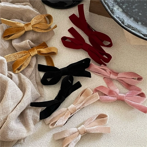 Pinza para el Pelo con Lazo de Terciopelo para Mujer Retro Color Sólido Horquilla de Tela Elegante Joyería