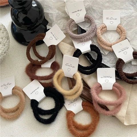 Gomas del Pelo de Peluche Minimalistas para Mujer Cintas para el Pelo Plisadas de Color Sólido Accesorios para Coleta de Otoño Invierno