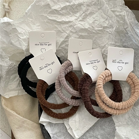 Gomas del Pelo de Peluche Minimalistas para Mujer Cintas para el Pelo Plisadas de Color Sólido Accesorios para Coleta de Otoño Invierno