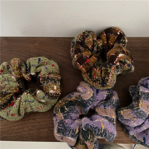 Scrunchies in Tweed di Lana a Quadri Invernali per Donna Elastici per Capelli in Tessuto Fermacapelli Fatti a Mano Elastico Spesso