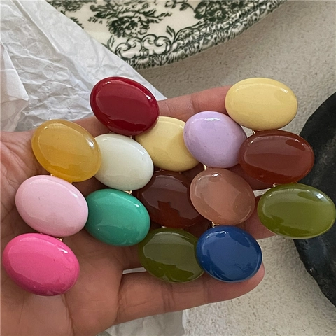 Pinza para el Cabello de Resina Ovalada Colorida de Estilo Coreano Bloque de Color Pinza de Pico de Pato para Mujer