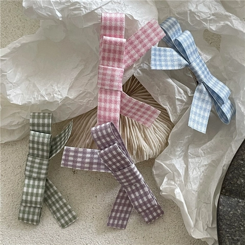 Fermaglio per Capelli a Fiocco a Quadretti in Tessuto Becco di Papera Stile Preppy Fresco Dolce Accessori Capelli Donna Ragazza