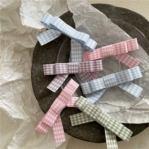 Fermaglio per Capelli a Fiocco a Quadretti in Tessuto Becco di Papera Stile Preppy Fresco Dolce Accessori Capelli Donna Ragazza
