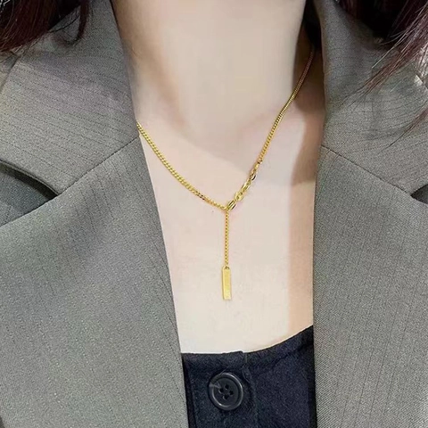 Titanium Stalen Goudstaaf Y-Vormige Halsketting Voor Dames Geometrische Hanger Minimalistische Sleutelbeenketing Luxe Mode Sieraden