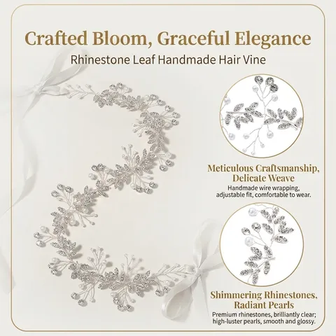 Alloy Rhinestone Artificial Pearl Leaf Bridal Headband For Wedding Banquet Photography Handmade Elegant Floral Headpiece