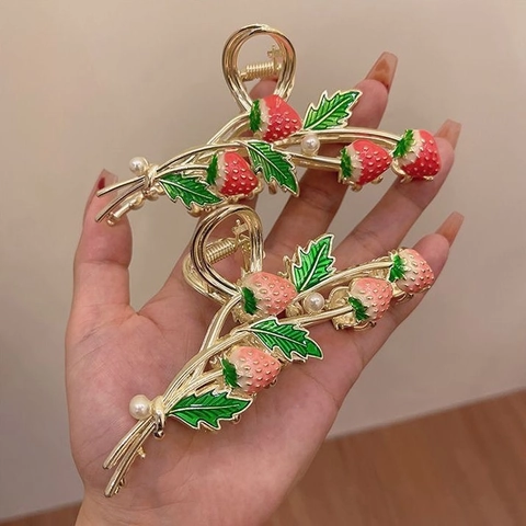 Damen Große Legierung Erdbeere Haargreifer Süße Emaille Frucht Haarklammer Mit Künstliche Perlen Akzenten Für Dickes Haar Styling Zubehör