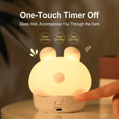 Reloj Despertador Digital Conejo Luz Nocturna Silicona Control Táctil Pantalla Temperatura Recargable LED Niños