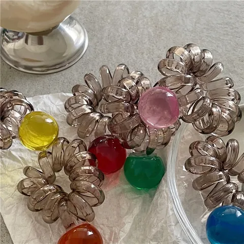 Elastici per Capelli a Spirale in Tessuto con Perle di Gelatina in Stile Coreano Perle Rotonde Colorate Traslucide per Donna Ragazza