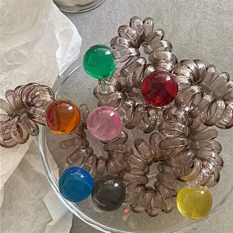 Elastici per Capelli a Spirale in Tessuto con Perle di Gelatina in Stile Coreano Perle Rotonde Colorate Traslucide per Donna Ragazza