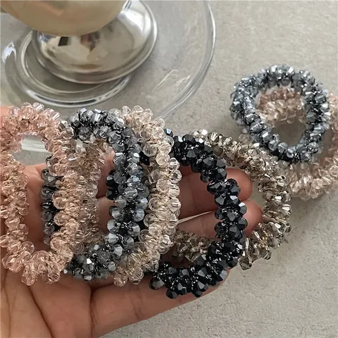 Luxus Künstliche Kristall Perlen Haargummis Bling Bunte Elastische Haarbänder Koreanischen Stil Pferdeschwanz Halter Mode Kopfschmuck Für Damen Täglichen Schmuck
