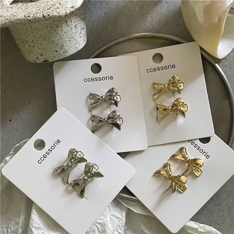 Mini Metalen Strik Haarclips Voor Dames Meisjes Goud Zilver Legering Eendenbek Clips Sweet Cool Stijl Haaraccessoires