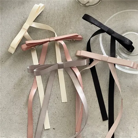 Fermaglio per Capelli con Fiocco in Tessuto di Raso Vintage Francese Con Nastri Lunghi Elegante Clip a Molla per Donna Decorazione Festa
