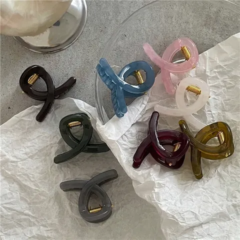 Jelly Texture Mini Hair Claw Clips For Women Girls Small Cross Shark Hairpins Morandi Color Plastic Hair Clips Daily Hair Accessories