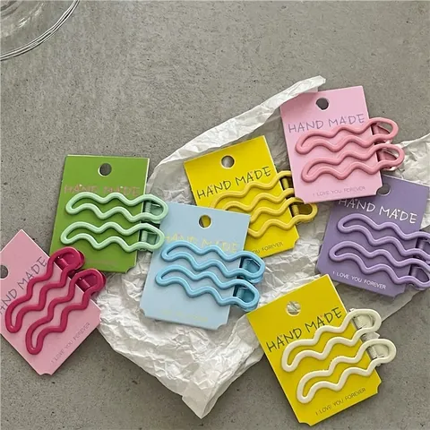 Colorati Fermagli per Capelli in Lega con Linea Ondulata per Donne Ragazze Clip a Becco d'Anatra in Vernice Opaca Dolce Stile Coreano Clip Laterali per Frangia Forcine di Moda