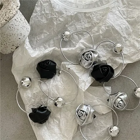 Dames PU-Leder Roos Spiegel Metalen Bal Haarelastiekje Geometrisch Elastische Scrunchie Koreaanse Minimalistische Haaraccessoire