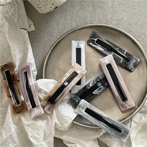 Fermagli per Capelli Rettangolari Geometrici Cavi con Texture di Marmo Stile Coreano Accessori per Capelli in Plastica Donna