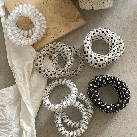 Anello per Capelli a Spirale del Cavo Telefonico a Pois Semplici Elastici in Plastica Senza Traccia Scrunchies con Stampa a Farfalla per Donna