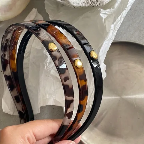 Diadema de Plástico con Estampado de Leopardo Vintage con Cuentas de Aleación Dorada Banda para el Cabello Antideslizante Retro Accesorios para el Cabello de Moda para Mujer