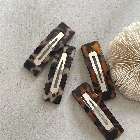 Fermaglio per Capelli Rettangolare Vintage con Stampa Leopardata in Plastica Geometrico Cavo BB Fermaglio per Donna Moda Stile Coreano