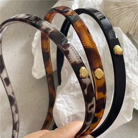 Diadema de Plástico con Estampado de Leopardo Vintage con Cuentas de Aleación Dorada Banda para el Cabello Antideslizante Retro Accesorios para el Cabello de Moda para Mujer
