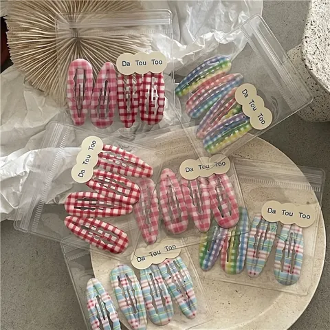Karierte Träne BB Haarspangen Für Damen Mädchen Preppy Stil Stoffbezogene Metall Druckknopfspangen Süße Plaid Haarschmuck