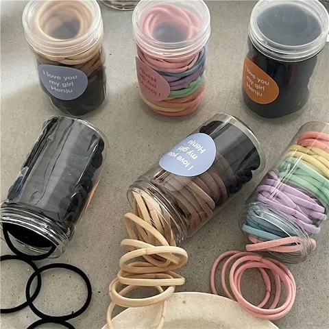 High Elasticity Hair Ties In Transparent Jar For Women Girls Multi Color Black Coffee Macaron Tones Stretch Hair Bands Daily Styling Accessories