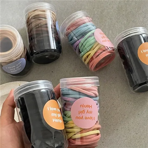 High Elasticity Hair Ties In Transparent Jar For Women Girls Multi Color Black Coffee Macaron Tones Stretch Hair Bands Daily Styling Accessories