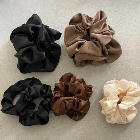 Satin Fabric Scrunchies Minimalist Solid Color Elastic Hair Ties For Women Vintage Large Small Ponytail Holder Accessory