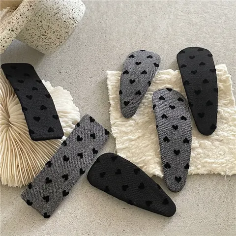 Simpatiche Mollette per Capelli BB Avvolte in Tessuto Jacquard a Cuore per Donna Stile Coreano Clip Laterali Geometriche Rettangolari