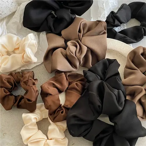 Satin Fabric Scrunchies Minimalist Solid Color Elastic Hair Ties For Women Vintage Large Small Ponytail Holder Accessory