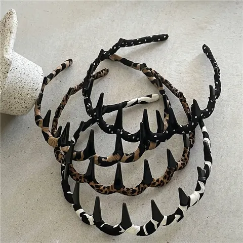 Diadema Vintage con Estampado de Leopardo y Lunares Envuelta en Tela con Púas Dientes Antideslizantes Banda para el Cabello de Moda Retro