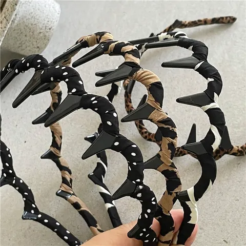 Diadema Vintage con Estampado de Leopardo y Lunares Envuelta en Tela con Púas Dientes Antideslizantes Banda para el Cabello de Moda Retro