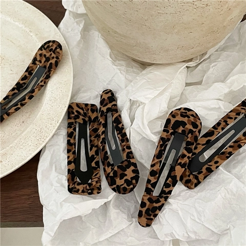 Fermagli per Capelli BB in Tessuto con Stampa Leopardata Vintage Forcine Geometriche a Goccia Rettangolo per Donna