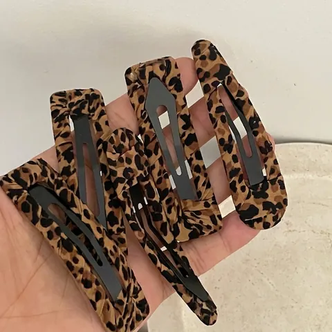 Fermagli per Capelli BB in Tessuto con Stampa Leopardata Vintage Forcine Geometriche a Goccia Rettangolo per Donna