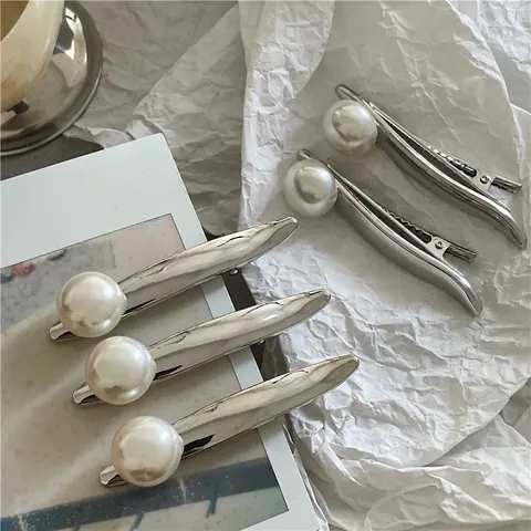 Französische Silberlegierung Haarklammer Mit Großer Künstlicher Perle Minimalist Entenschnabel Clip Für Damen Mode Accessoire