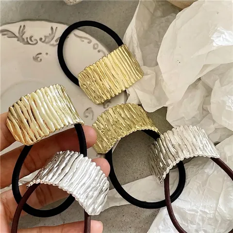 Elastico per Capelli in Lega Vintage Luxur con Piastra Metallica Increspata Oro Argento per Donna Accessori Capelli Eleganti