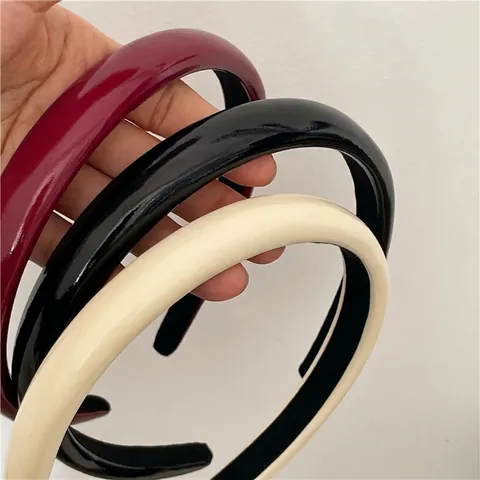 Minimalist Glossy PU Leather Headband Vintage Solid Color Patent Leather Hair Band For Women Face Wash Headwear Fashion Hair Accessories
