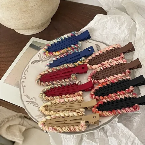Pince à Cheveux Croco Goutte d'Eau Mignonne pour Femmes Bord en Laine Tissée Colorée Clip de Frange Doux Fait Main